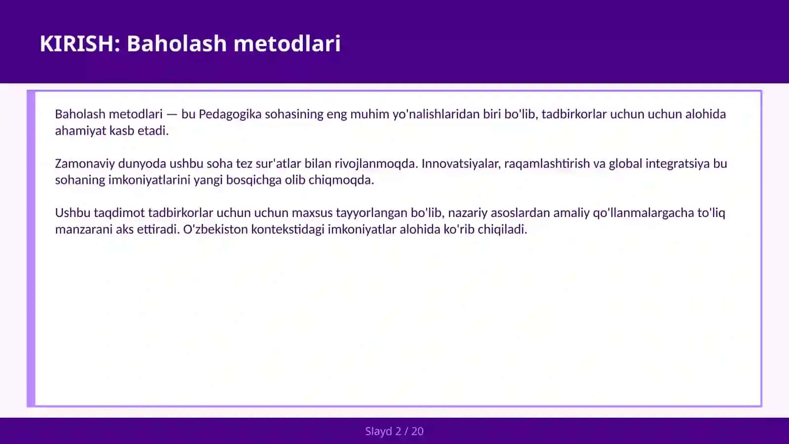 Baholash Metodlari 2