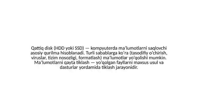 Qattiq disklarda ma’lumotlarni qaytatiklash 2