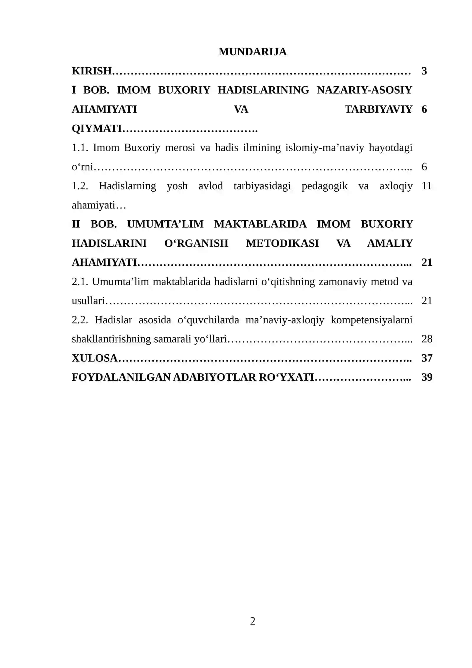 “Umumta’lim maktablarida Imom Buxoriy hadislarini o‘rganishning ahamiyati” mavzusidagi KURS ISHI 2