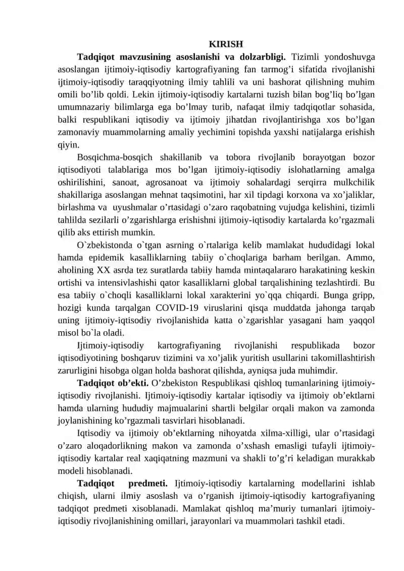 QISHLOQ, MA’MURIY TUMANLARNING YIRIK MASSHTABLI IJTIMOIY-IQTISODIY KARTALARINI TUZISH 2