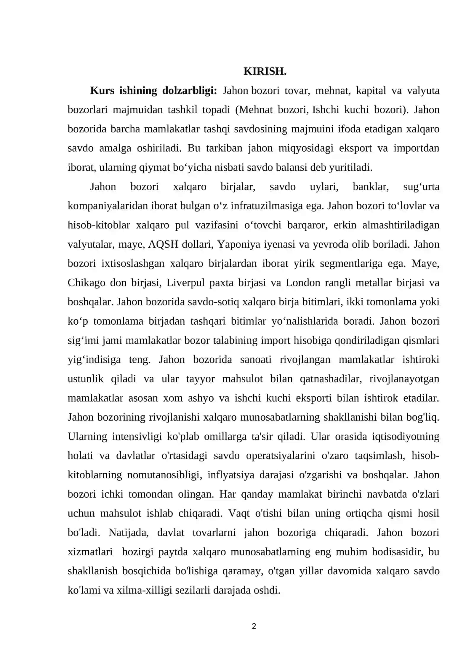 Jahon bozori va xalqaro savdo 2