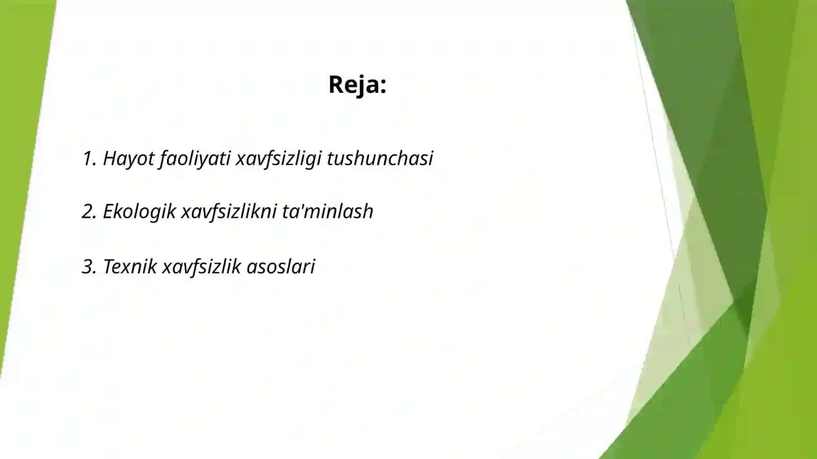 Hayot faoliyati xavfsizligini ta'minlash asoslari 2