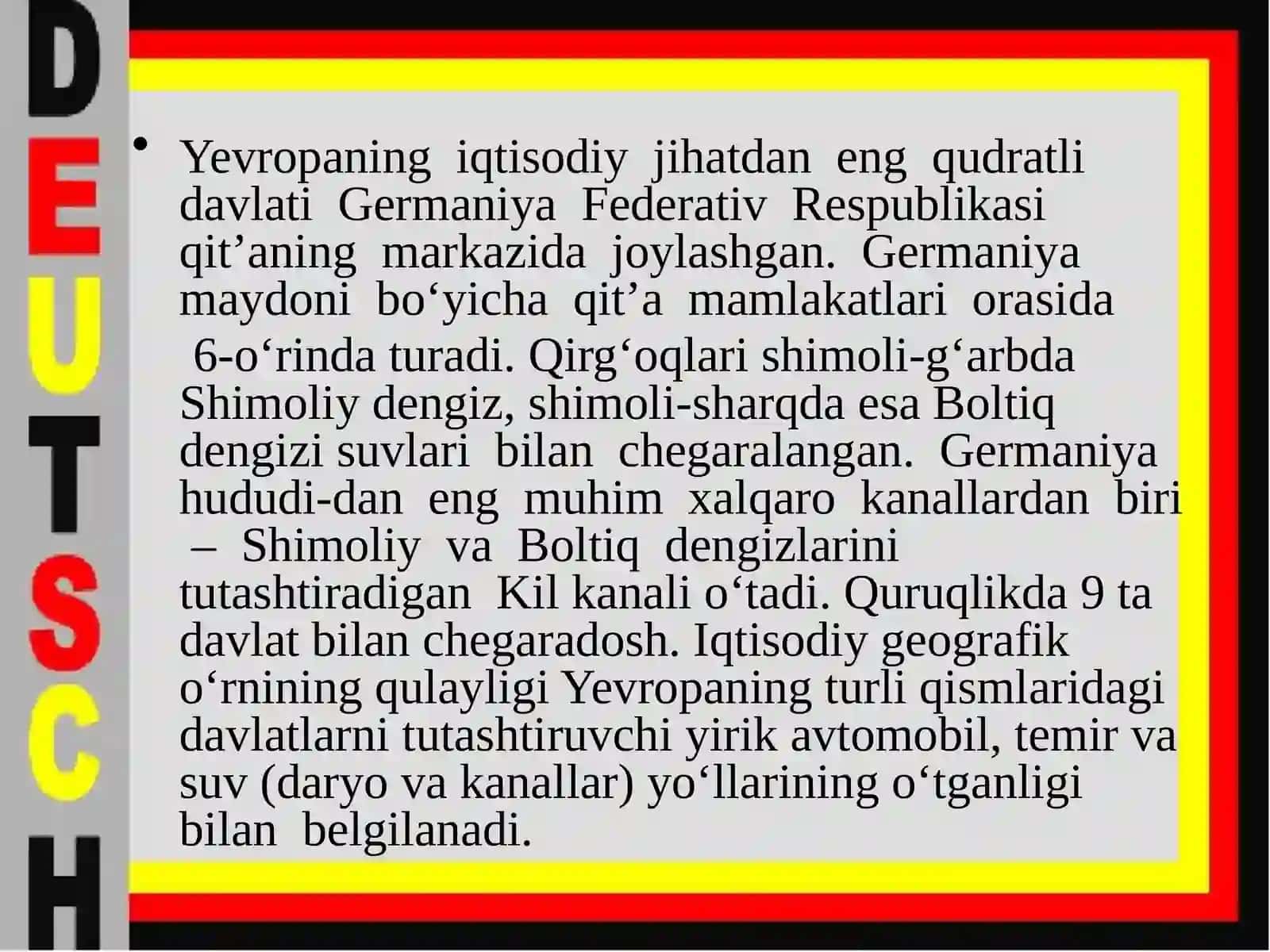 9-sinf Geografiya fanidan Germaniya Federativ Respublikasi dars ishlanma 2