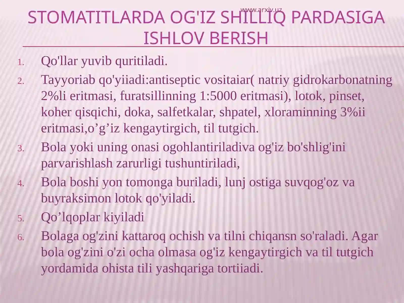 STOMATITLARDA OG'IZ SHILLIQ PARDASIGA ISHLOV BERISH 2