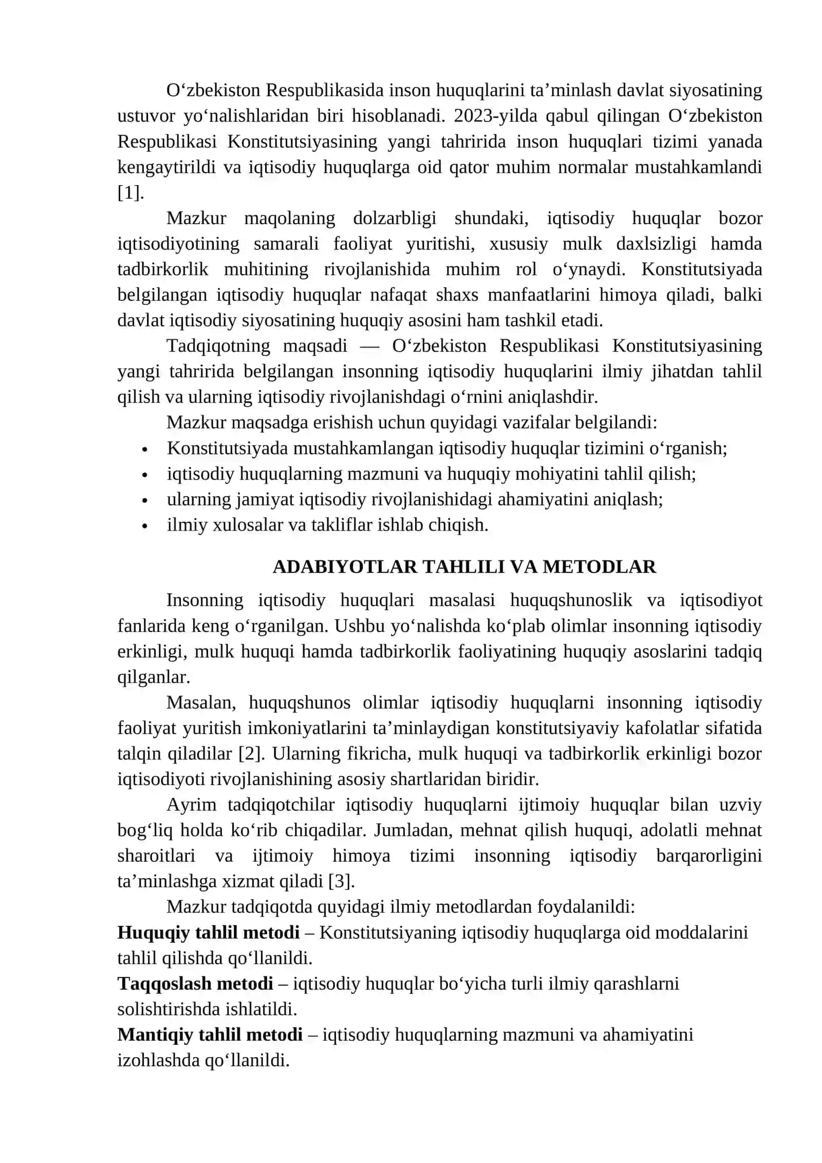 OʻZBEKISTON RESPUBLIKASI KONSTITUTSIYASIDA INSONNING IQTISODIY HUQUQLARI 2