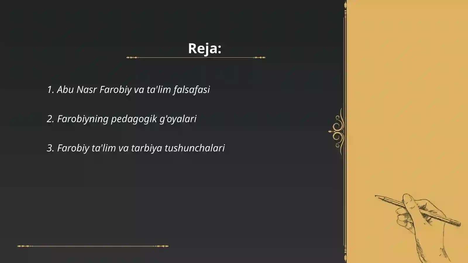 Abu Nars Farobiyning pedagogik gʻoyalari.Abu Ali IBM Sino talim tarbiya haqida qarashlari 2