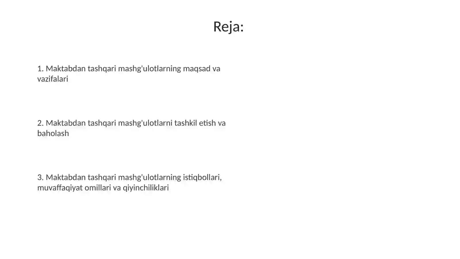 Sinfdan tashqari ishlarni tashkil etishning maqsadi va vazifasini oʼrganish 2