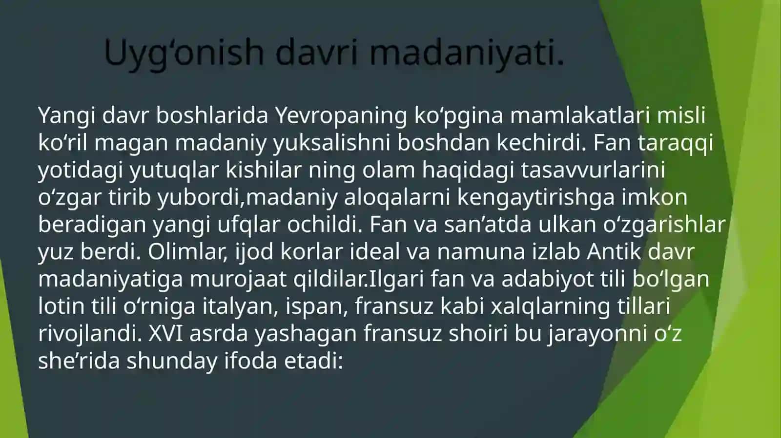 GUMANIZM G‘ARBIY YEVROPADA YANGI DAVR MADANIYATI VA FANI 2