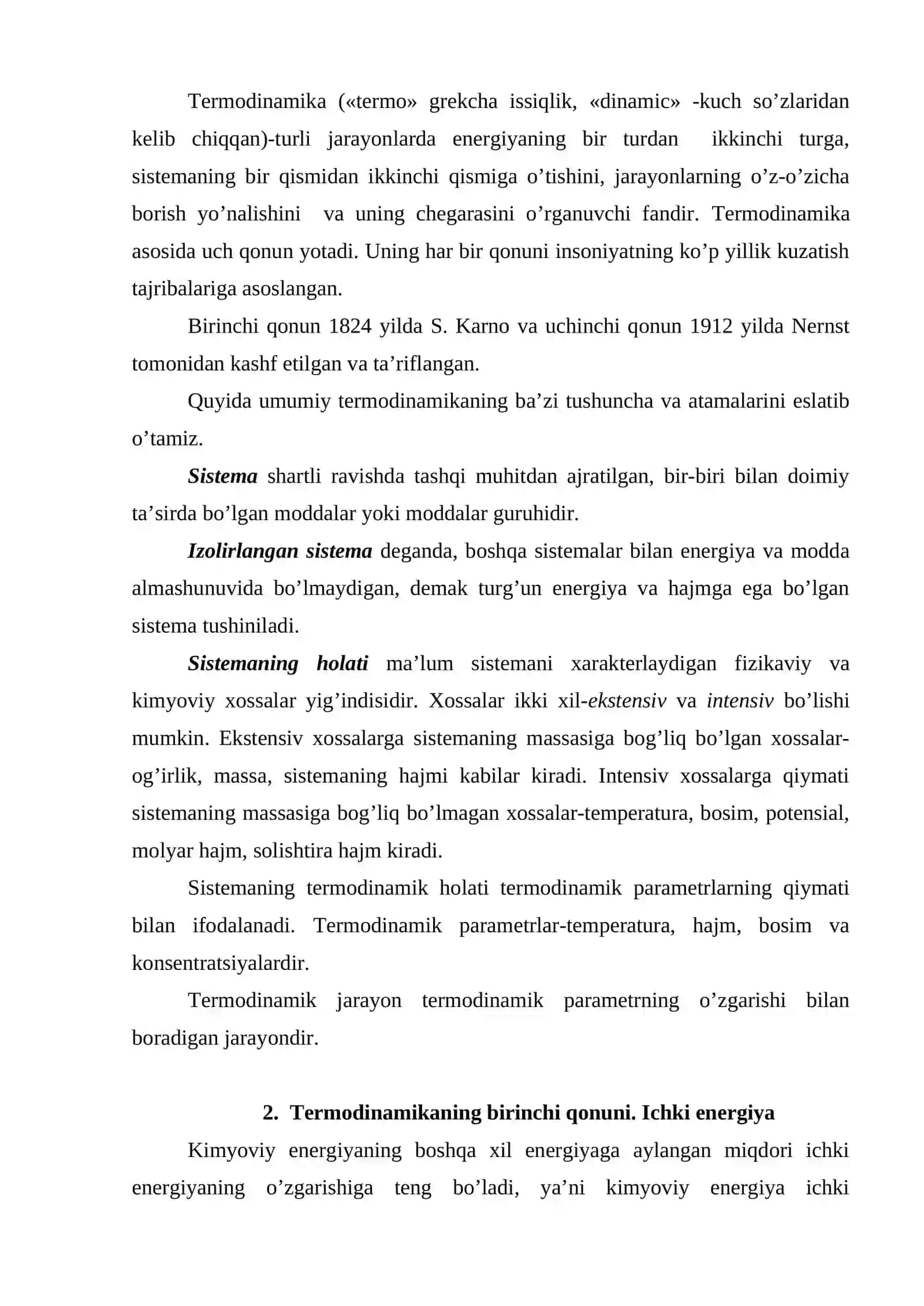Kimyoviy termodinamika va termokimyoning asosiy tushunchalari 2