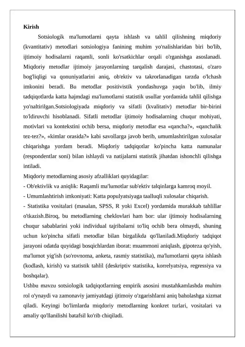 Sotsiologik Ma'lumotlarni Qayta Ishlash va Tahlil Qilishning Miqdoriy Metodlari 2