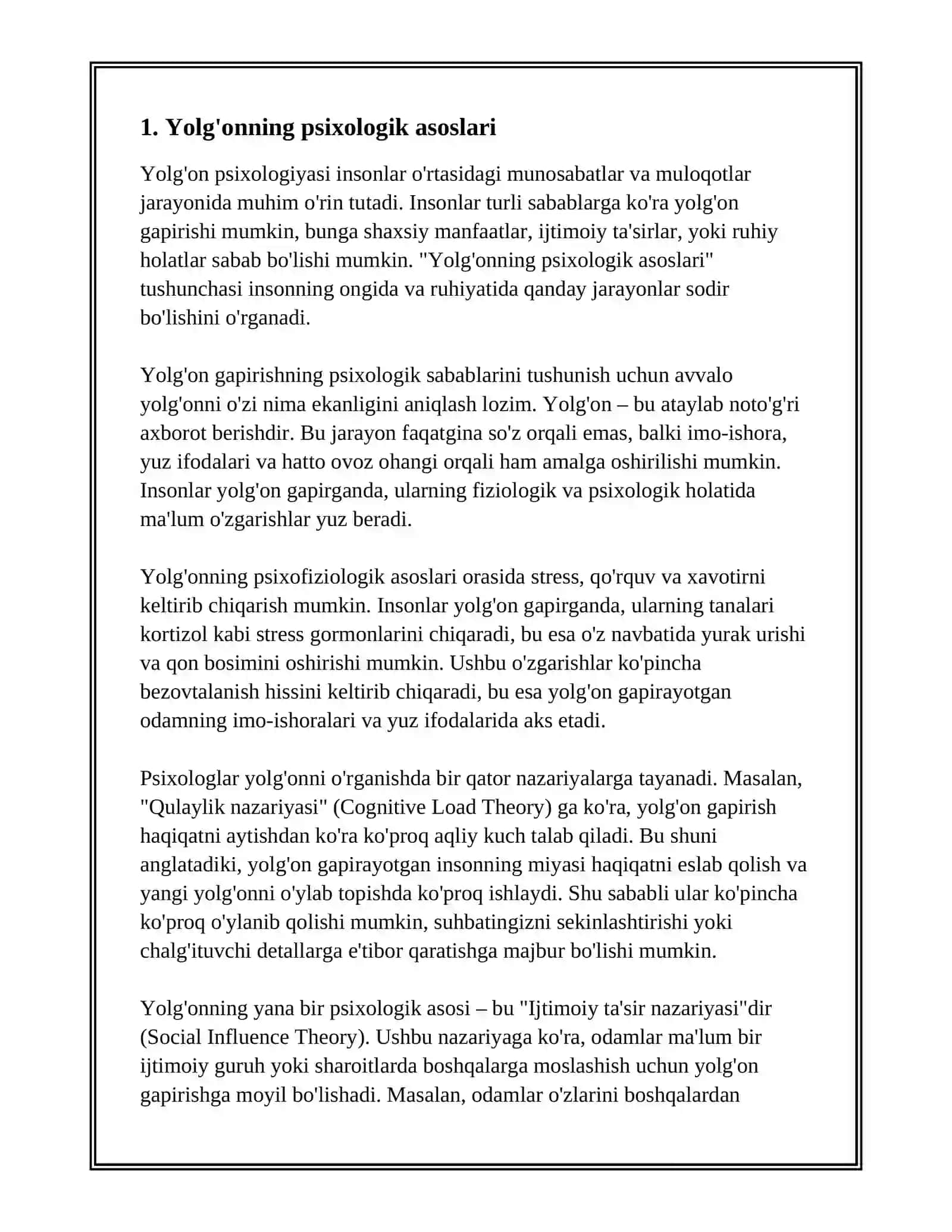 YOLG'ON PSIXOLOGIYASI VA UNI FOSH ETISH 2