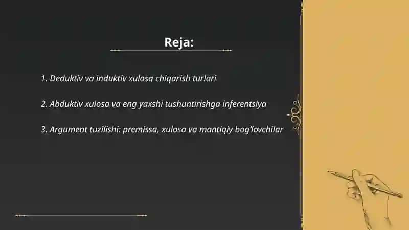 Xulosa chiqarishning umumiy mantiqiy tavsifi 2
