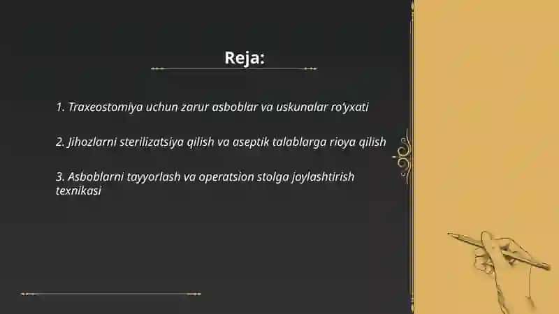 Traxeostomiya oʻtkazish uchun jihozlarni tayyorlash va oʻtkazish texnikasi 2