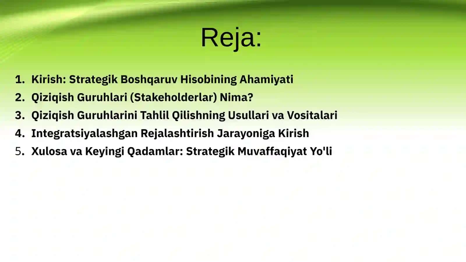 Strategik Boshqaruv Hisobi Doirasida  Qiziqish Guruhlarini Tahlil Qilish.Integratsiyalashgan Rejalashtirish Jarayonini Ko’rib Chiqish 2