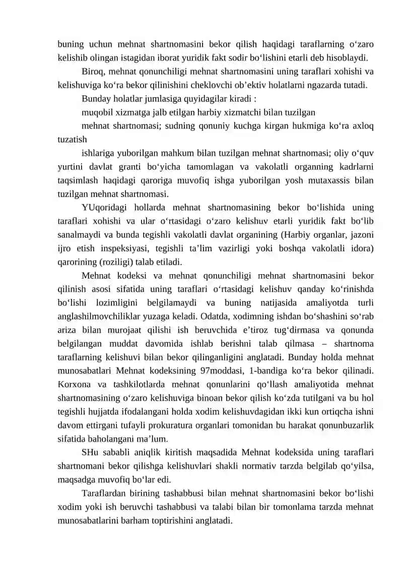 Mehnat shartnomasini bekor qilish tushunchasi va umumiy asoslari 2