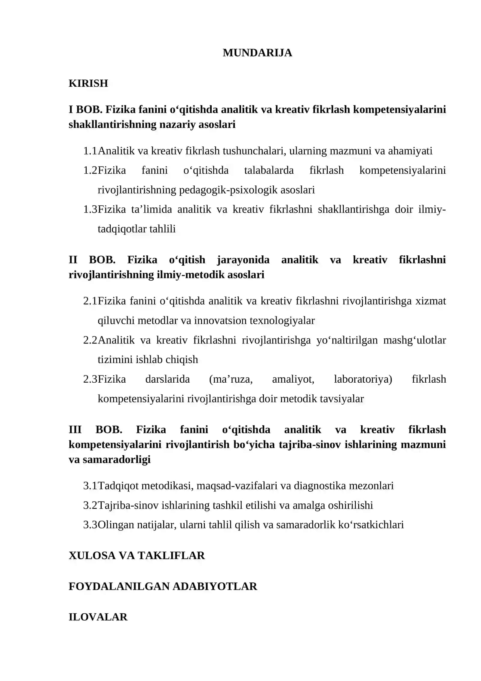 Fizika fanini o‘qitish jarayonida talabalarda analitik va kreativ fikrlash kompetensiyalarini rivojlantirishning ilmiy-metodik asoslari 2