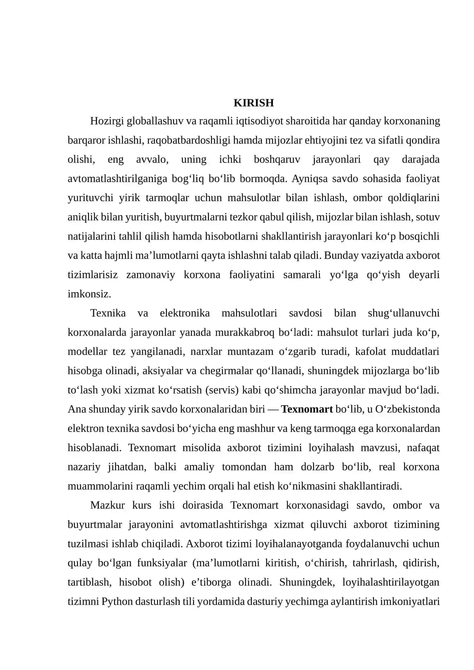 TEXNOMART AXBOROT TIZIMINI LOYIHALASH 2