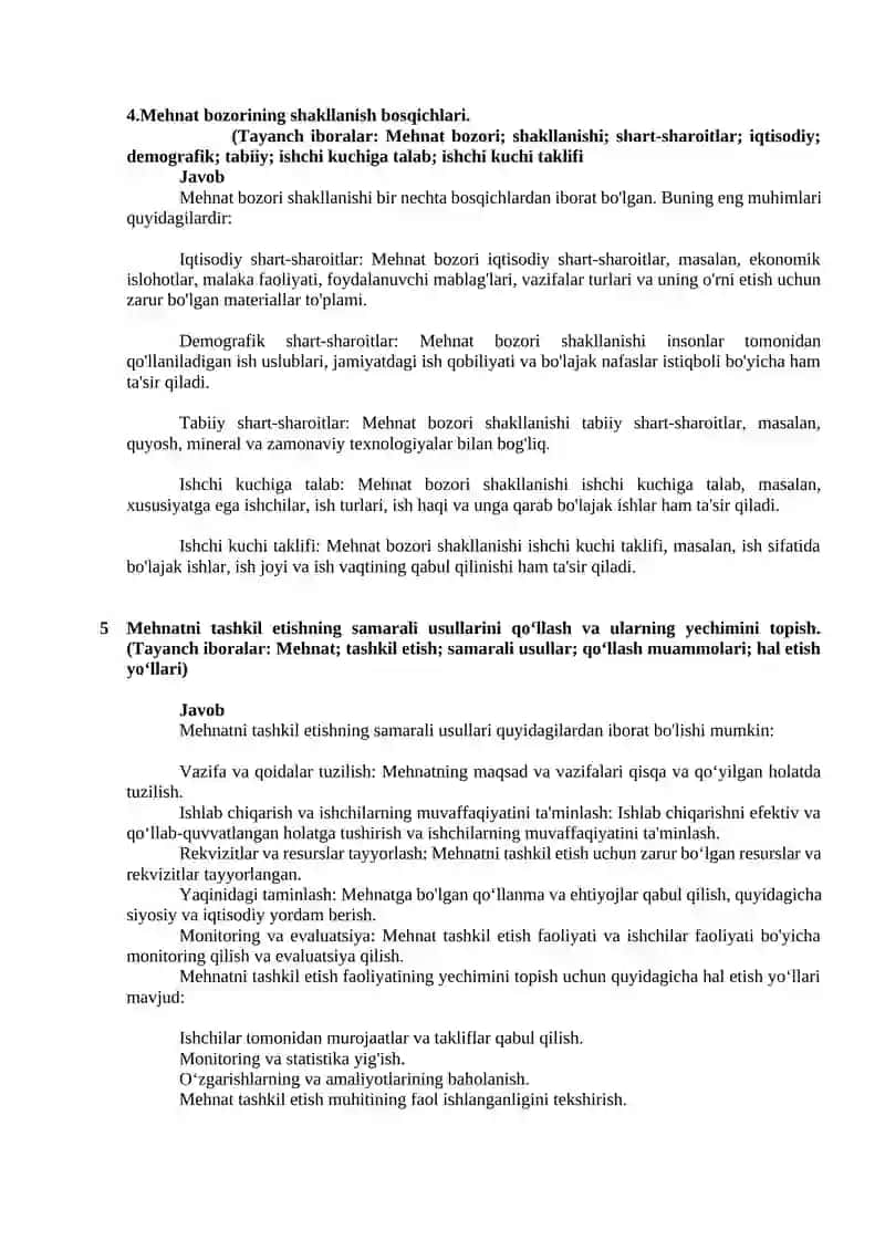 “Iqtisodiyot” yo‘nalishi uchun yakuniy nazorat savollari va masalalari 2