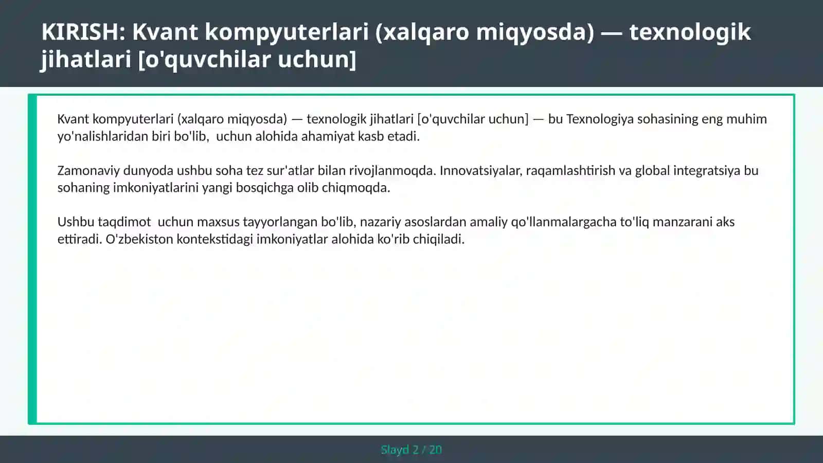 Kvant kompyuterlari (xalqaro miqyosda) — texnologik jihatlari [o'quvchilar uchun] 2