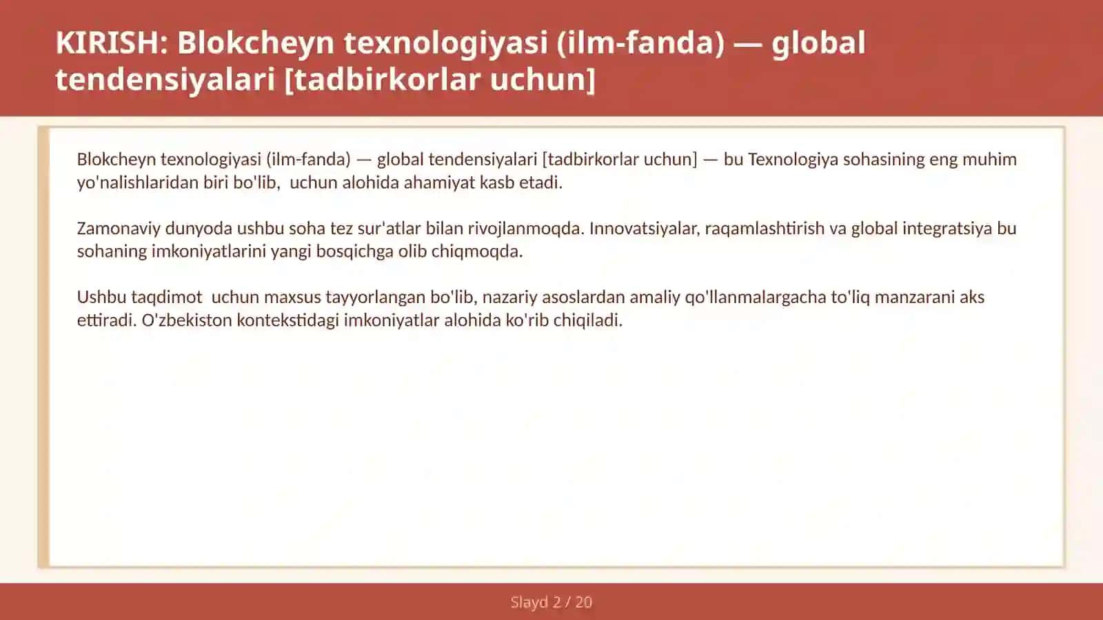 Blokcheyn texnologiyasi (ilm-fanda) — global tendensiyalari [tadbirkorlar uchun] 2
