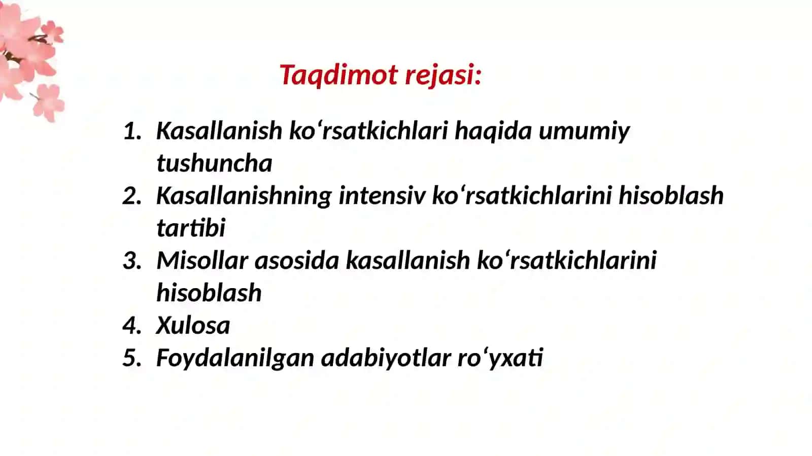 Kasallanish ko‘rsatkichlarini hisoblash 2