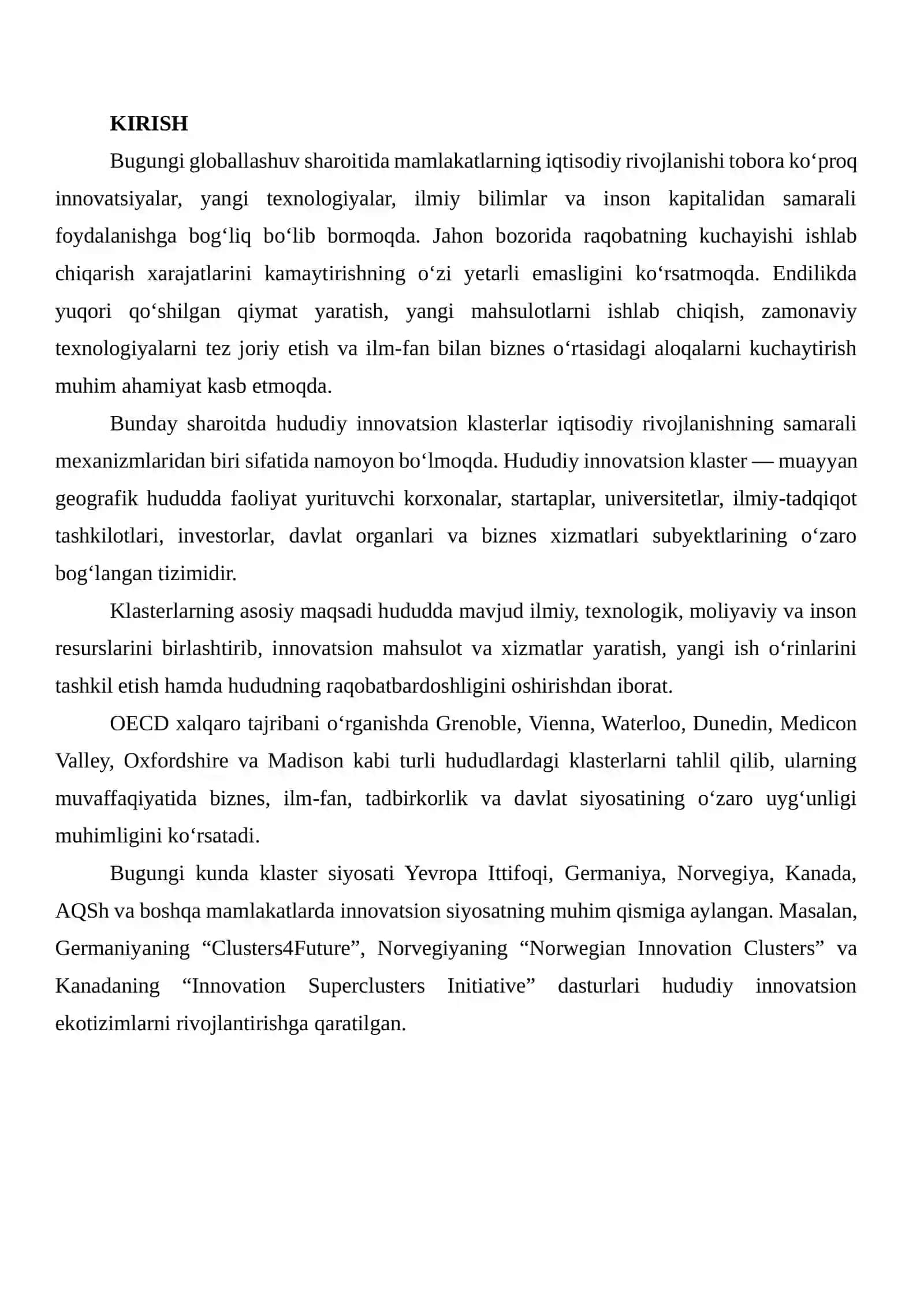 XALQARO TAJRIBADA HUDUDIY INNOVATSION KLASTERLAR FAOLIYATI 2