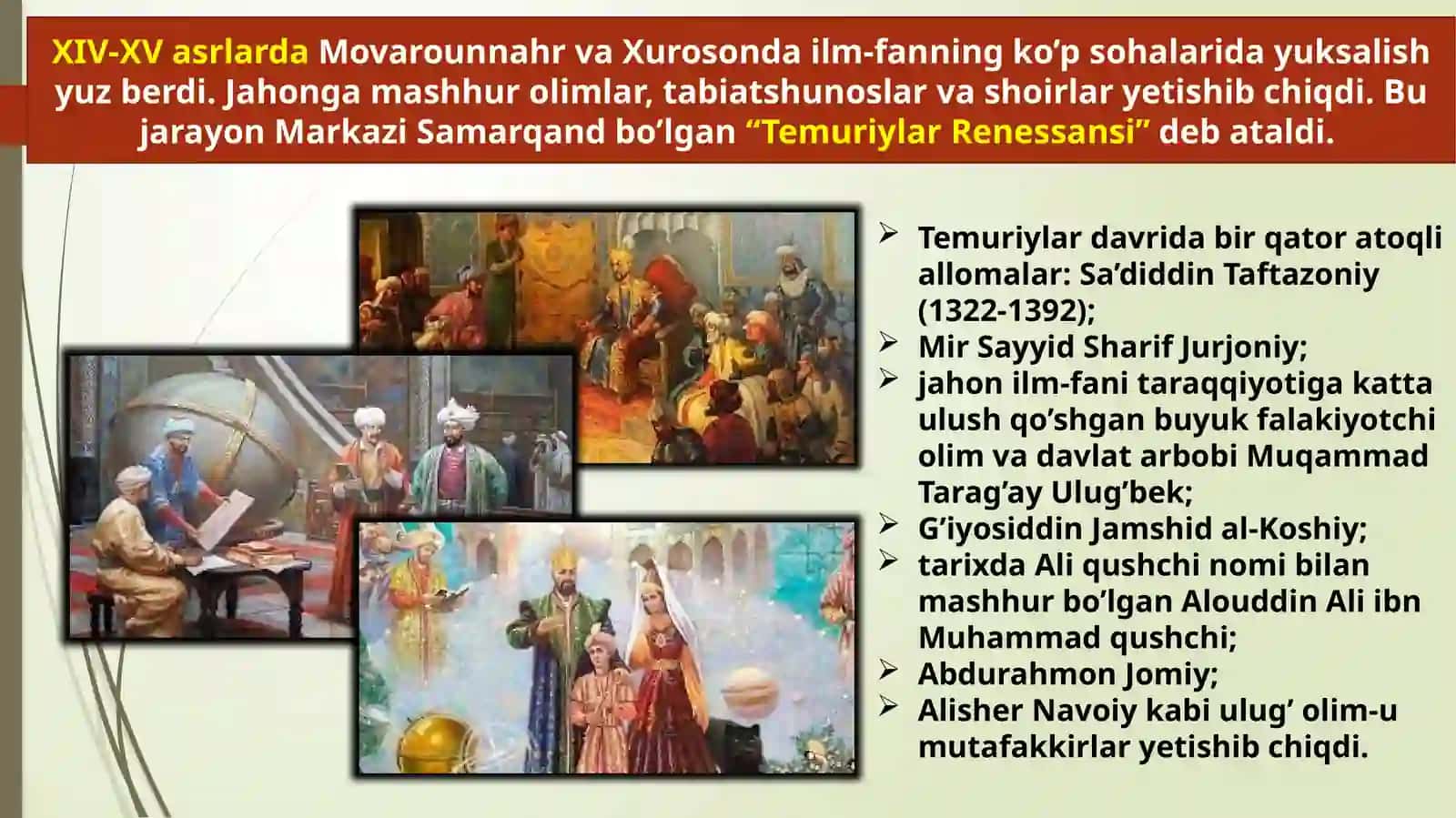 MARKAZIY OSIYODA TEMUR VA TEMURIYLAR DAVRI FAN TARAQQIYOTI 2