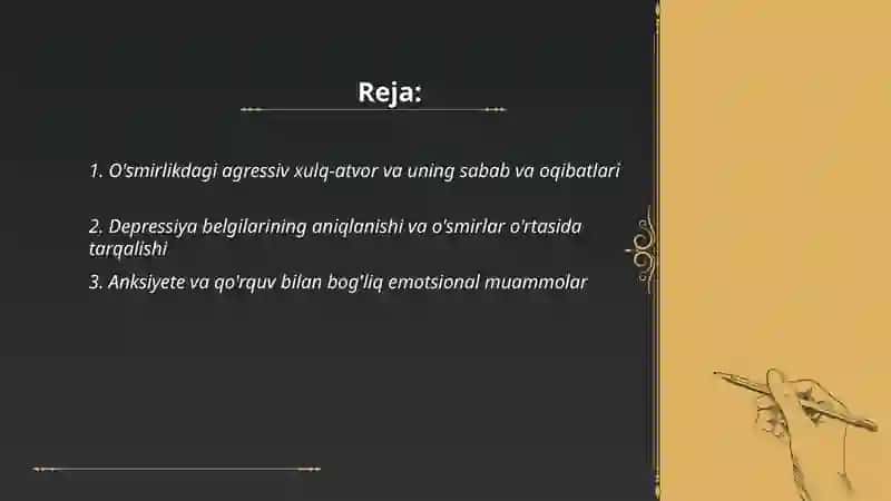 O'smir yoshdagi bolalarning xulq-atvori va emotsional muammolari 2