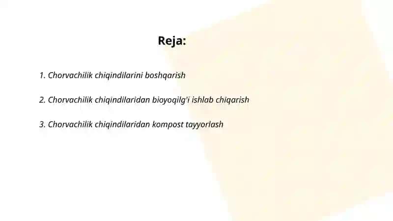Chorvachilik chiqindilarini boshqarish 2
