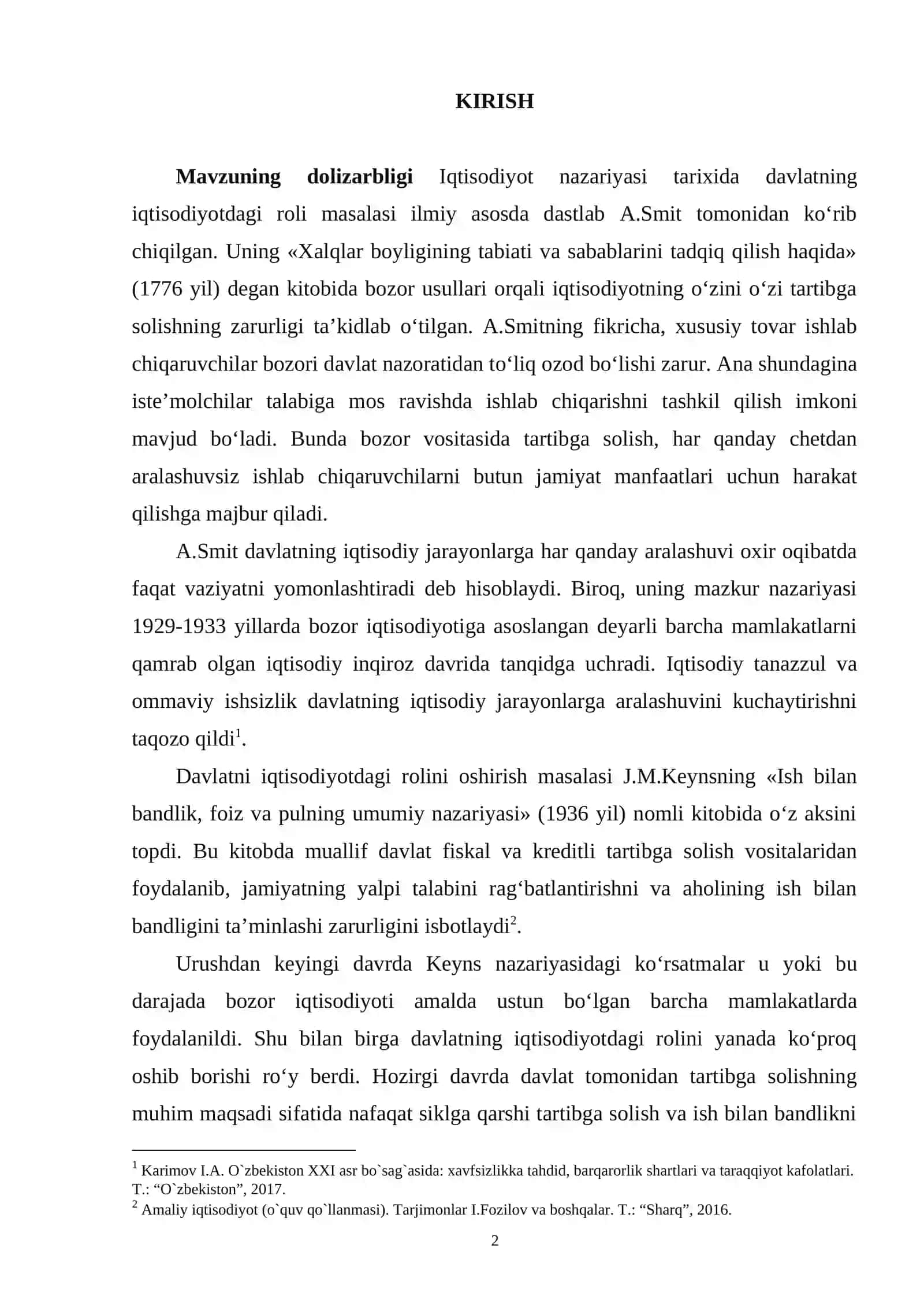 davlat tomonidan iqtisodiyotni tartibga solishning zamonaviy tendensiyalari va ularni O'zbekistonda qo'llanilishi 2