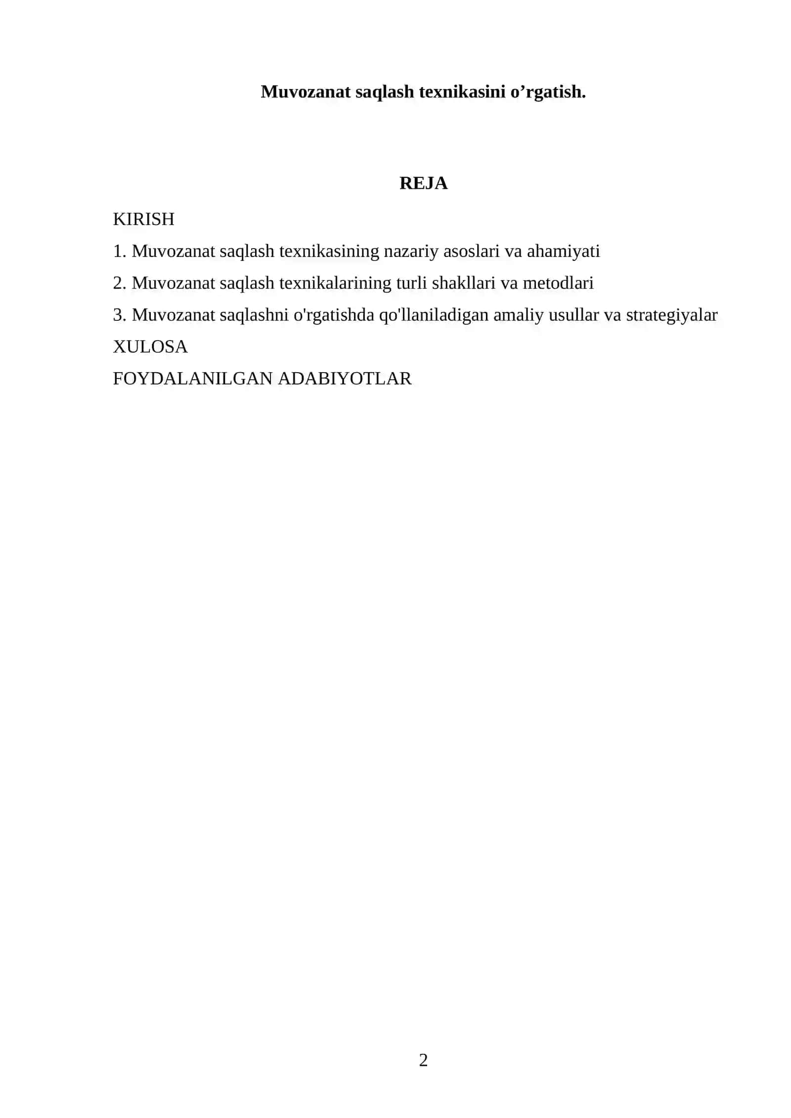 Muvozanat saqlash texnikasini o’rgatish 2