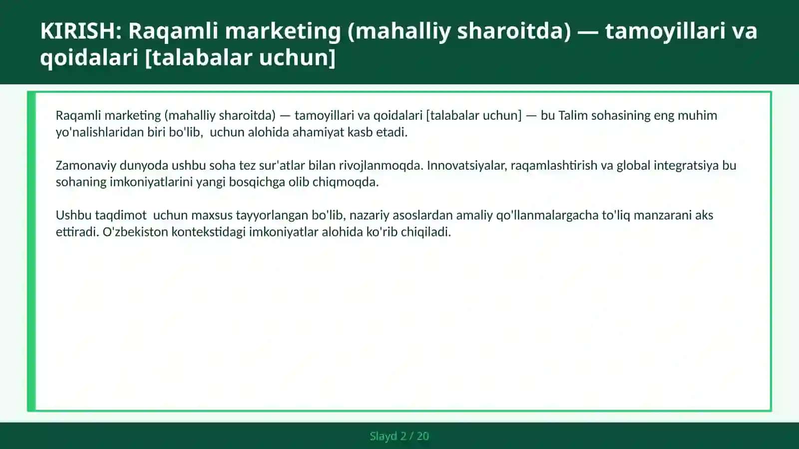Raqamli marketing (mahalliy sharoitda) — tamoyillari va qoidalari [talabalar uchun] 2