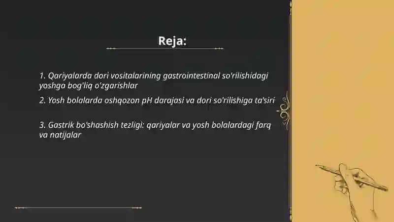 Qariya va yosh bolalarda dori vositalari so'rilishi va chiqib ketishi 2