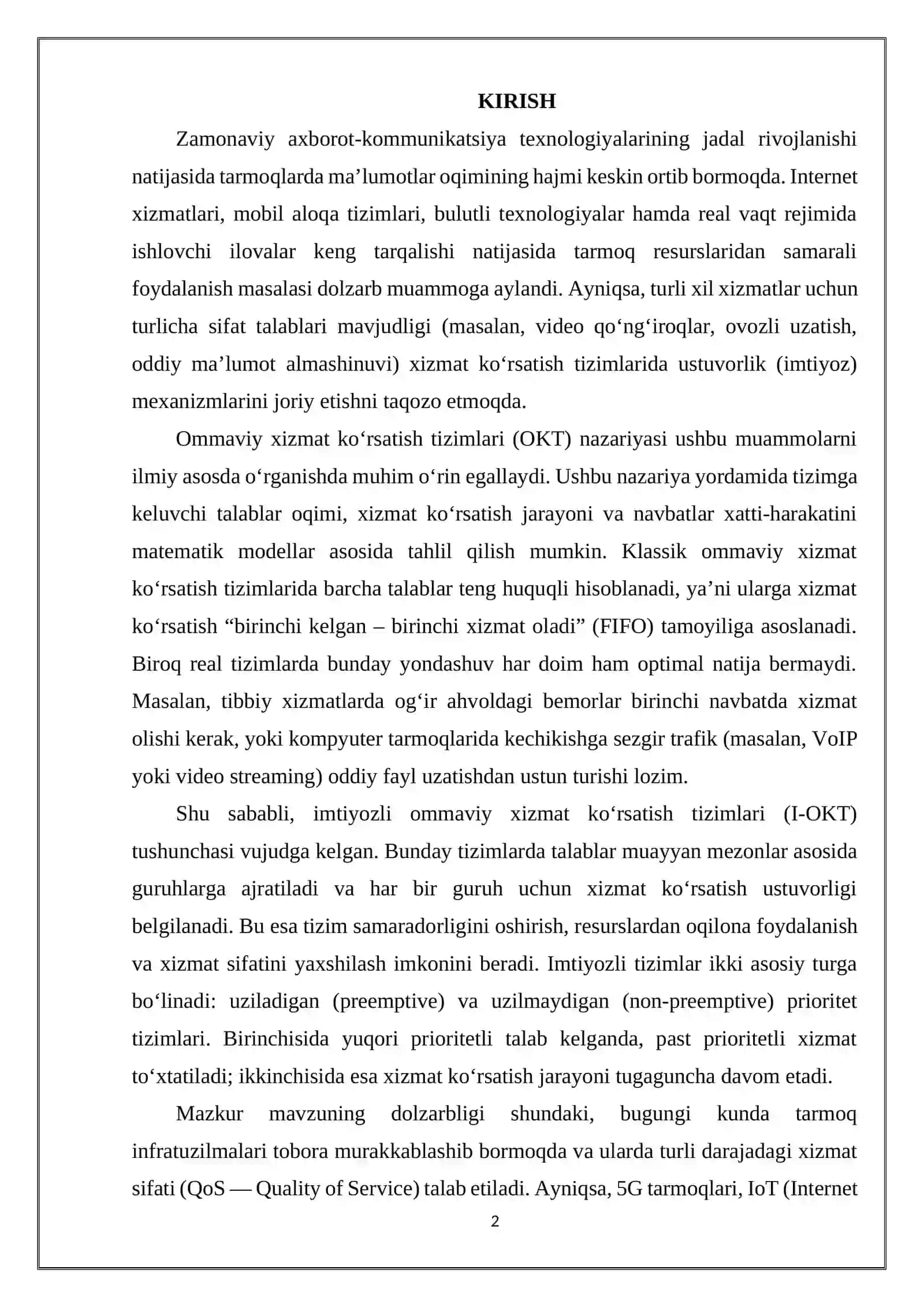 Imtiyozli ommaviy xizmat ko'rsatish tizimlari va ularning modellari 2