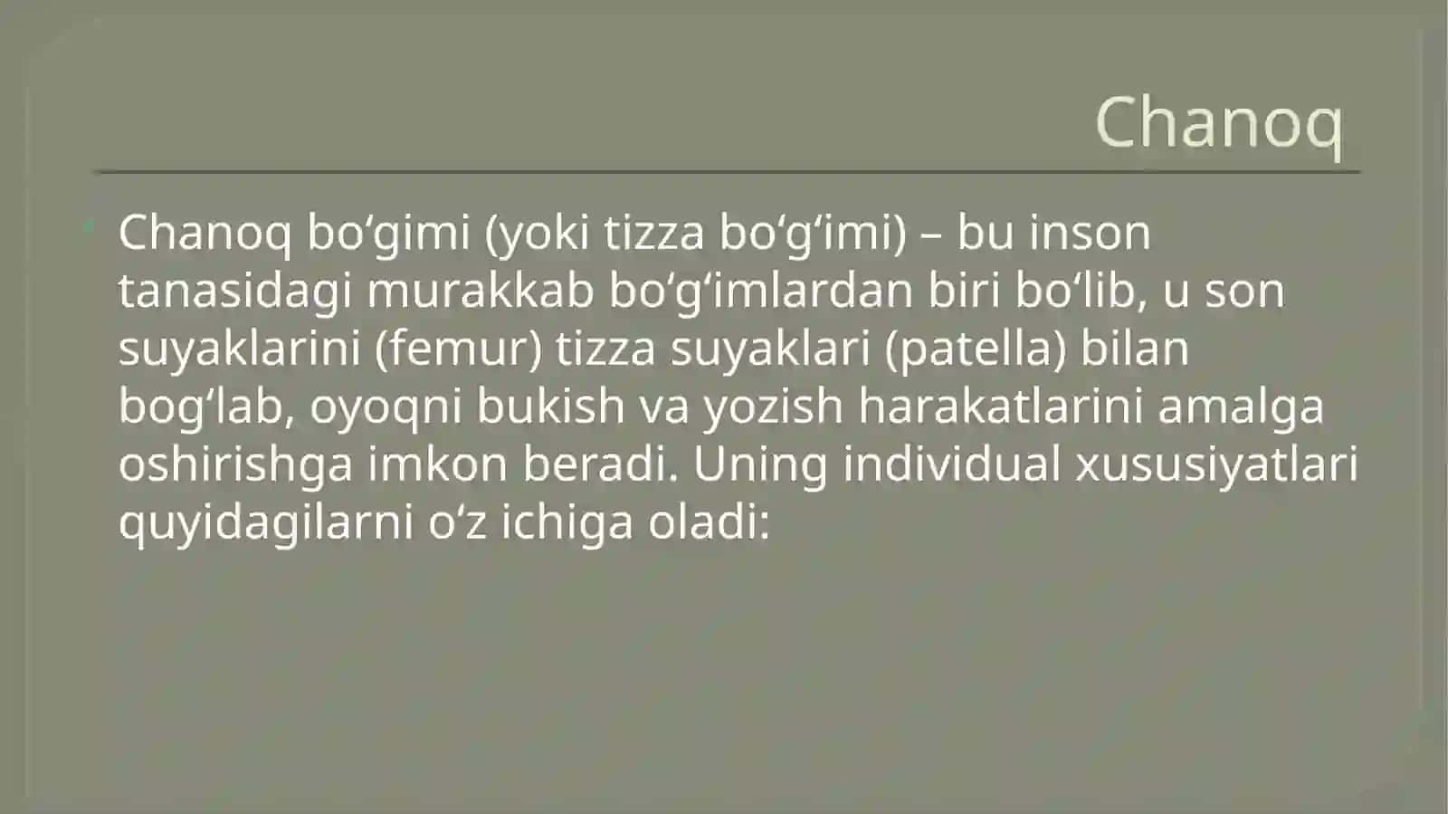 Chanoq suyagining individual xususiyati. Sport va mehnatning tos va oyoq suyaklariga tasiri 2