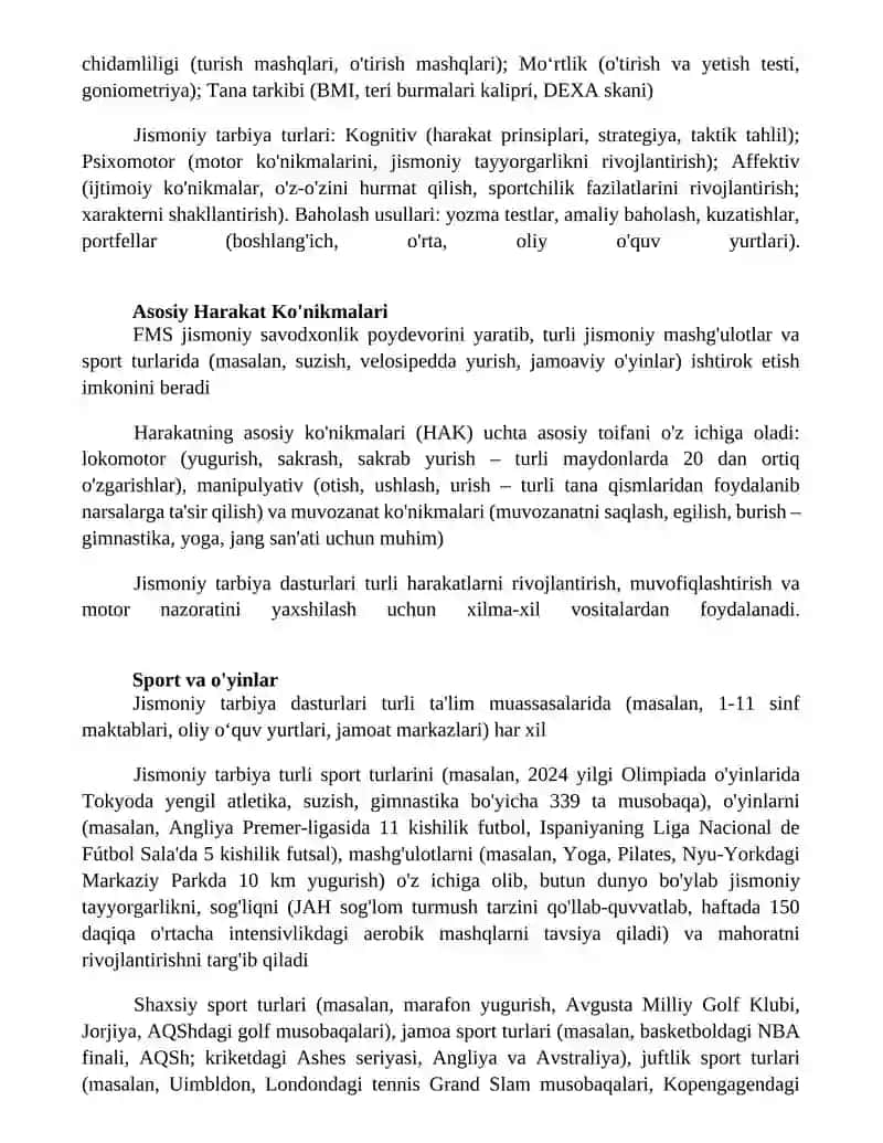Jismoniy tarbiya fanining shakllari va turlari 2