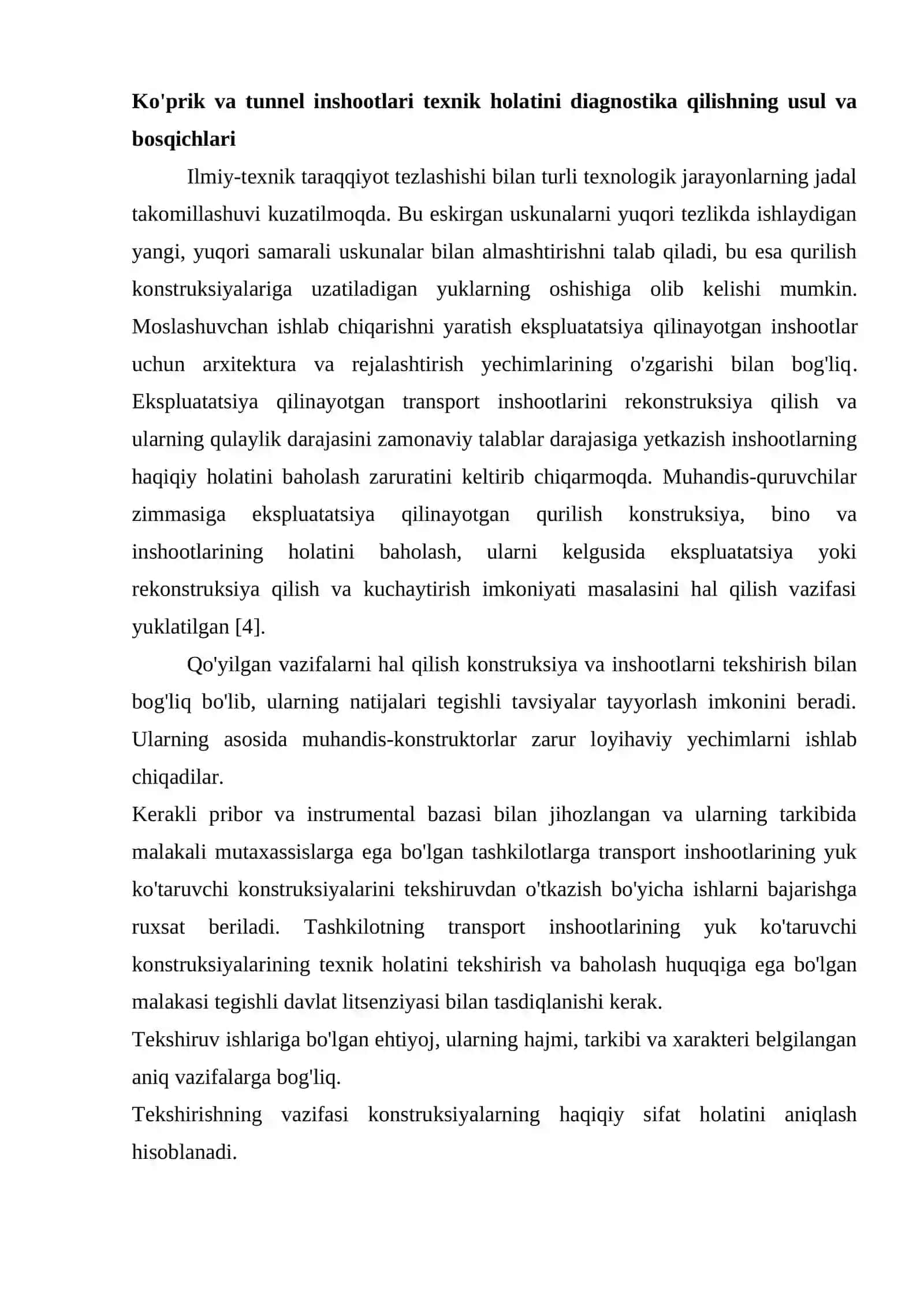 Ko‘prik va tonnel inshootlari texnik holatini diagnostikaning usullari va bosqichlari 2