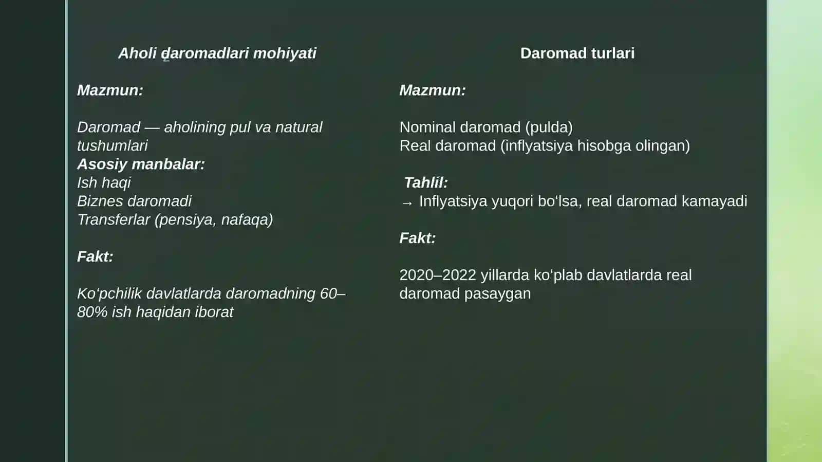 Aholi daromadlari va ijtimoiy siyosat 2