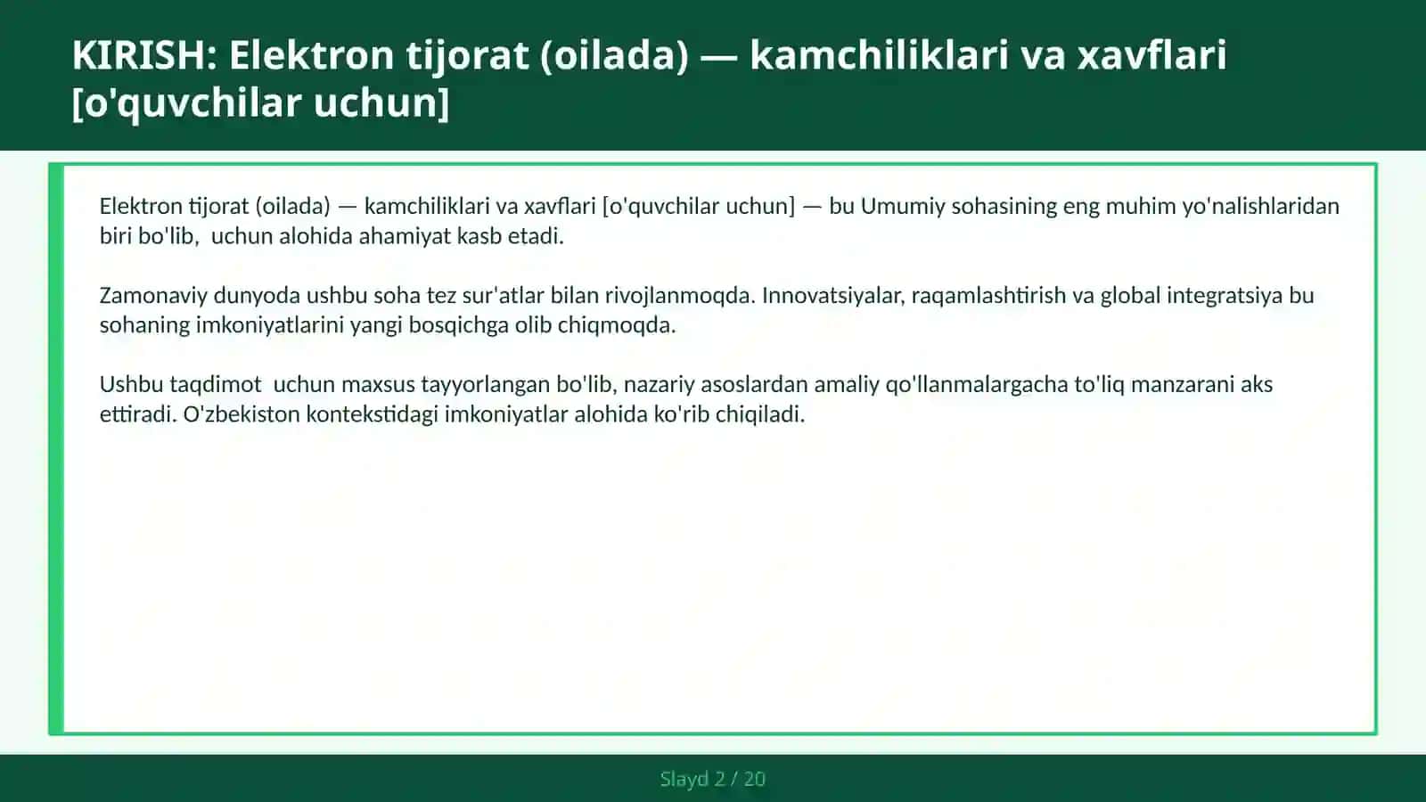 Elektron tijorat (oilada) — kamchiliklari va xavflari [o'quvchilar uchun] 2
