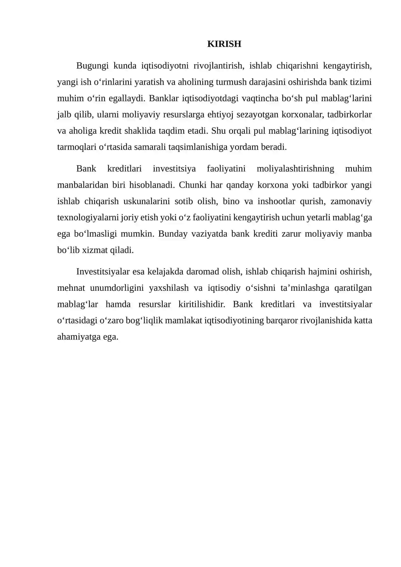 BANK KREDITLARI VA ULARNING INVESTITSIYADAGI O‘RNI 2