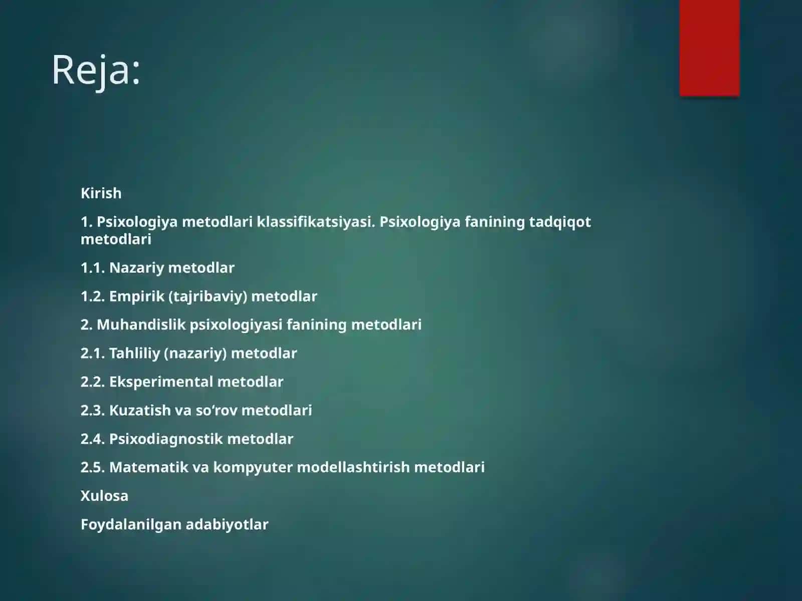 Psixologiya va muhandislik psixologiyasi fanlari metodlarining klassifikatsiyasi 2
