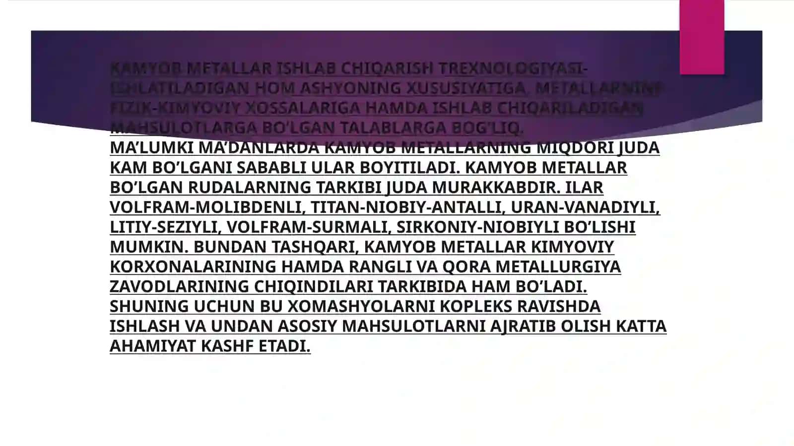Kamyob metallar ishlab chiqarish texnologiyasi 2