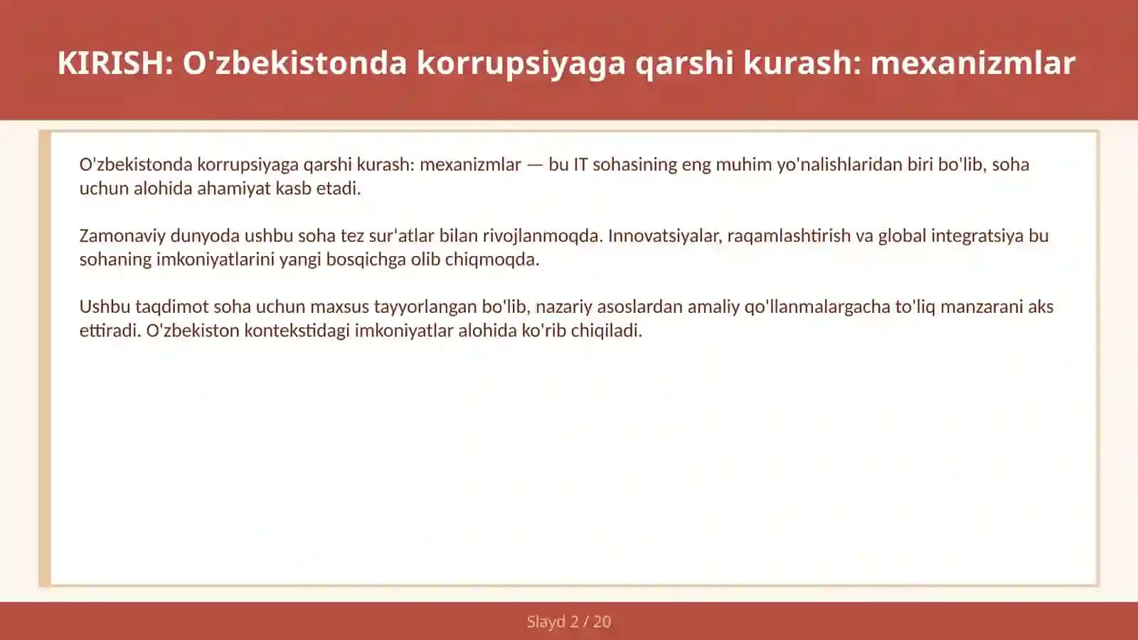 O'zbekistonda korrupsiyaga qarshi kurash: mexanizmlar 2