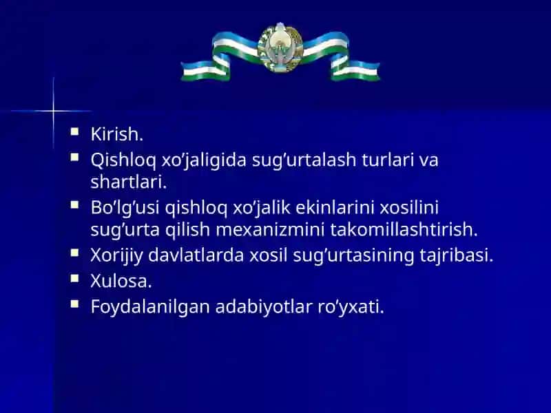 O’zbekistonda qishloq xo’jaligi maxsulotlarini sug’urtalash 2