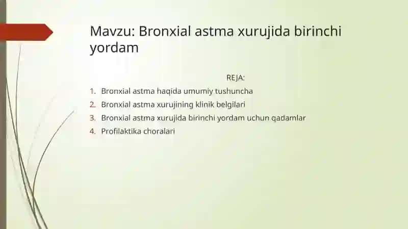 Bronxial astma xurujida birinchi yordam 2