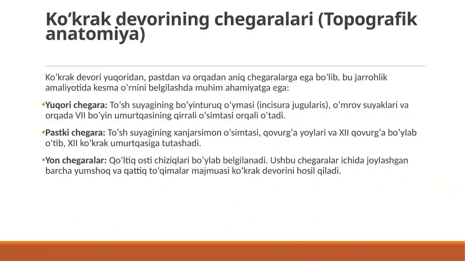 Klinik anatomiya fani“Ko’krak devori tug’ma va orttirilgan nuqsonlarida operatsiyalar” 2