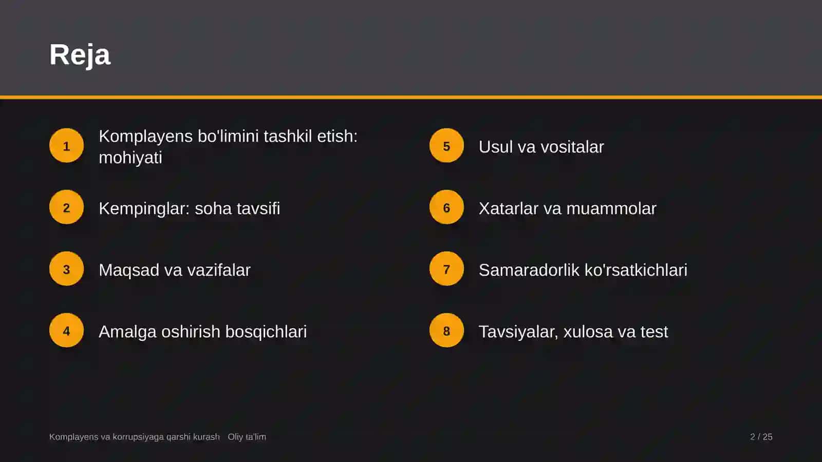 Kempinglarda komplayens bo'limini tashkil etish 2