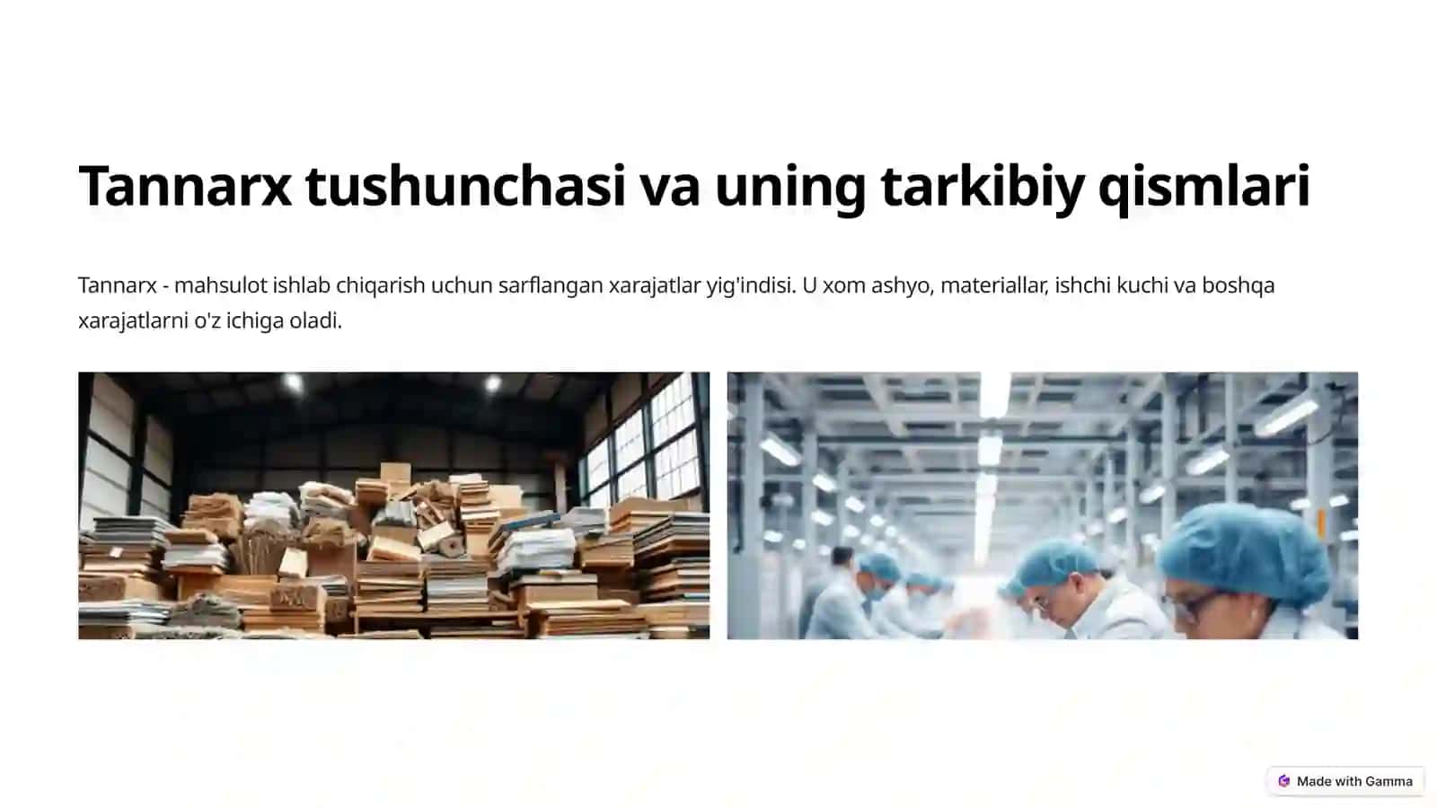 Tannarx, foyda va ishlab chiqarish 2