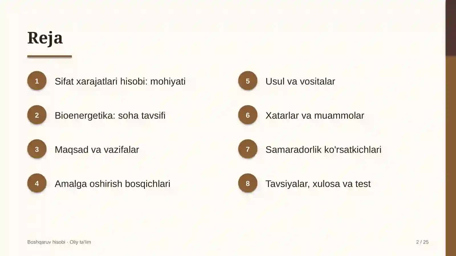 Bioenergetikada sifat xarajatlarini hisobga olish 2