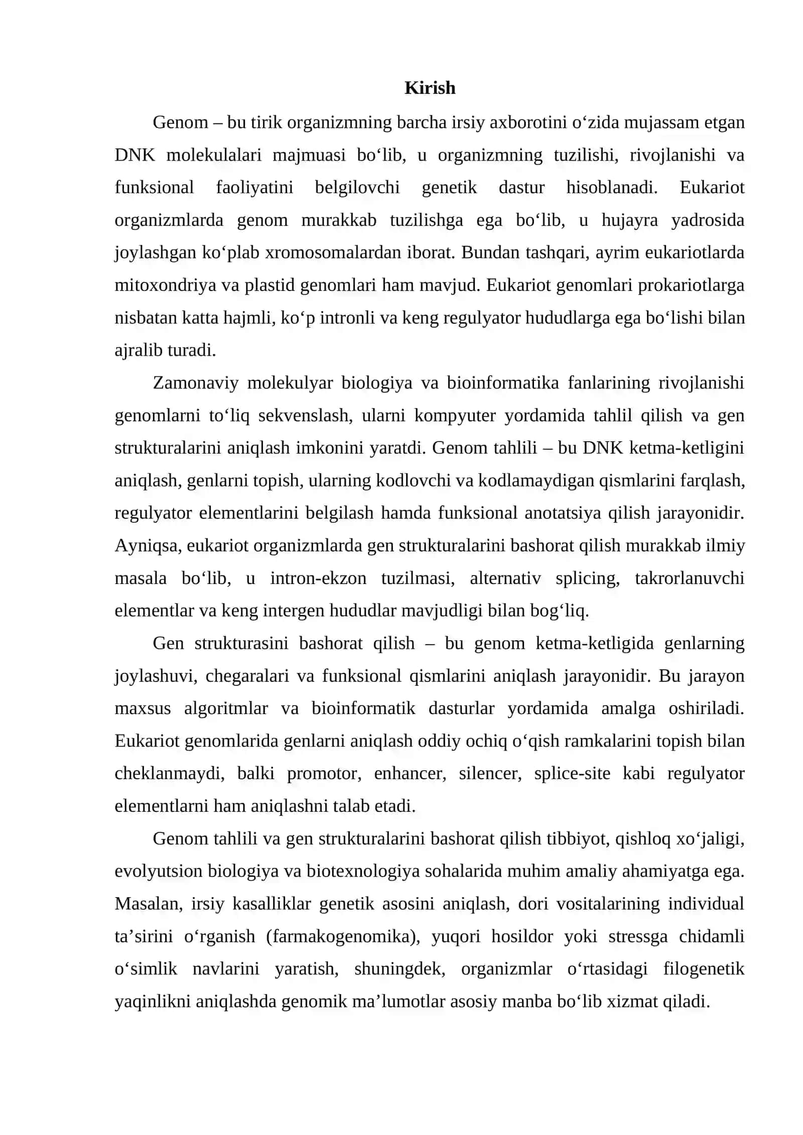 GENOM TAHLILI VA EUKARIOT ORGANIZMLAR GEN STRUKTURALARINI BASHORAT QILISH 2